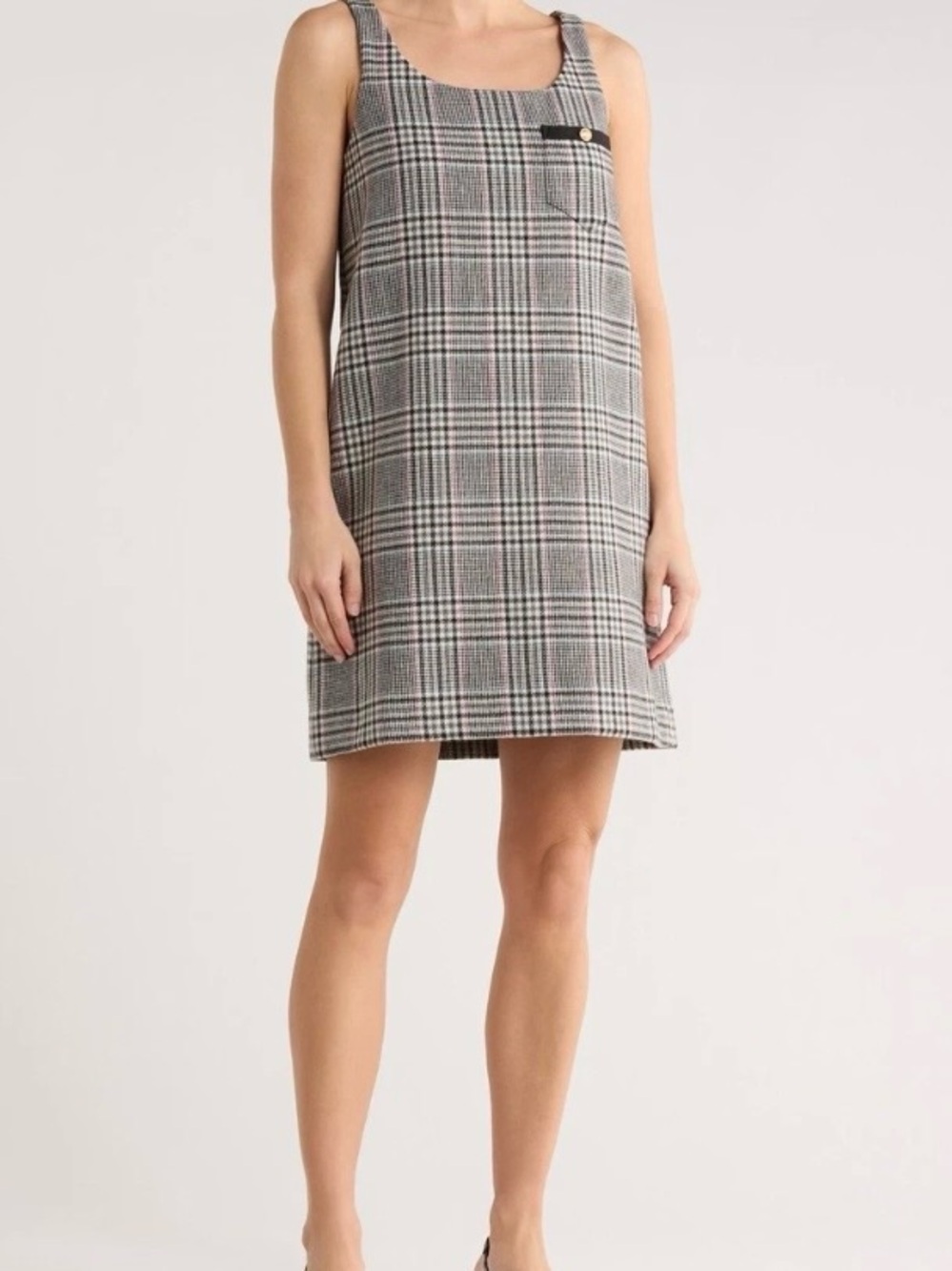 Vineyard Vines Glenn Plaid Wool Mini Dress - Black with White and Pink Accents